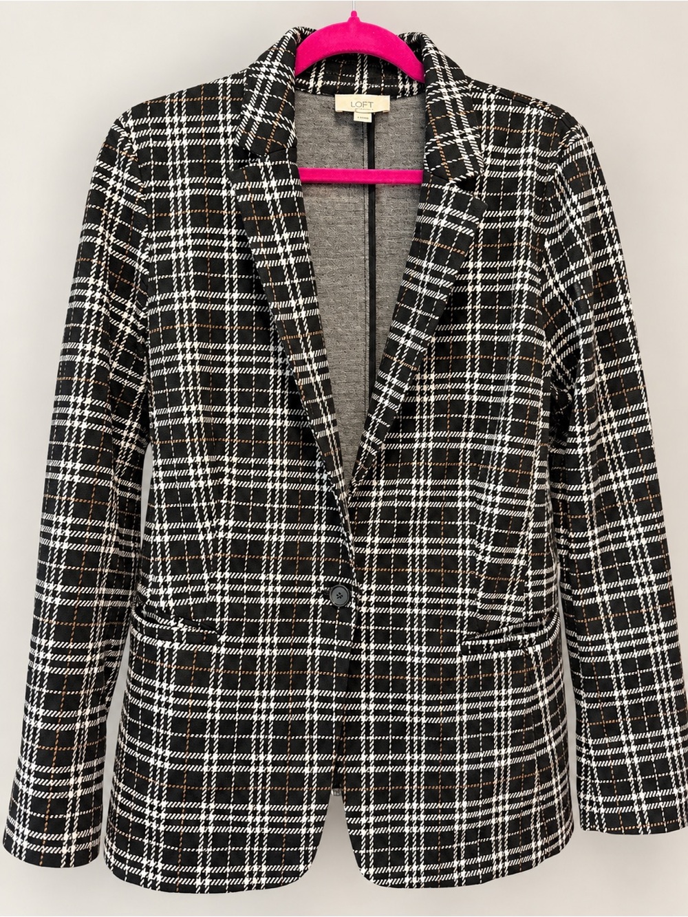 LOFT Plaid Blazer Women’s Size 12 Black White Tan Preloved